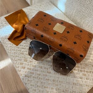 MCM Gold-Trim Brown Gradient Aviator Sunglasses with Monogram Case 130S
